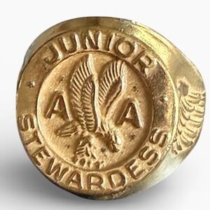 Vintage Junior Stewardess AA Flight Attendant Ring Gold Tone Eagle Wings